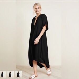 9Seed Tunisia Caftan Maxi Dress Organic Cotton Gauze Black with Pockets